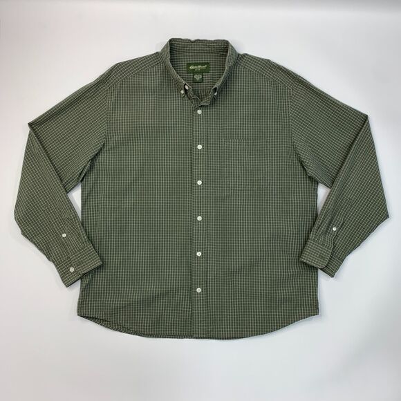 Eddie Bauer Shirt Mens L Large Avocado Green Gingham Plaid Cotton Button Down - Picture 2 of 11